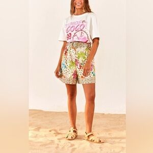 FARM Rio Temos Coco White T-Shirt Pink Graphic Print Xs